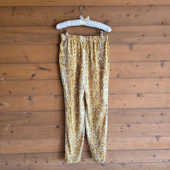 Anthropologie Current Air Snakeskin Yellow Trouser Pant Pull On XS Straight Leg - Picture 2 of 5